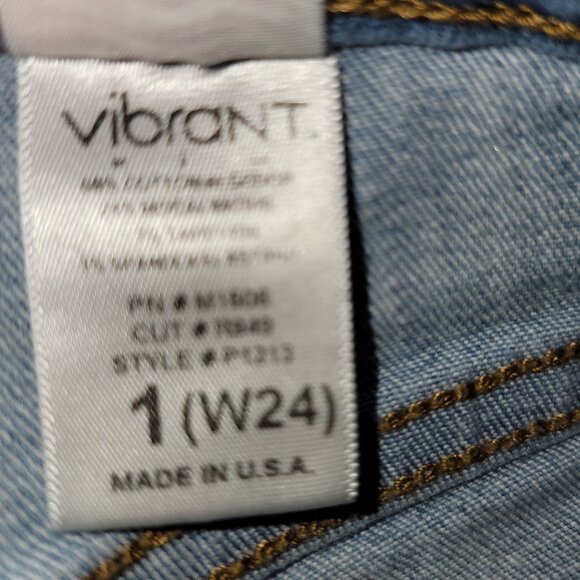 Vibrant MIU Acid Wash Distressed Ripped Skinny Stretch Raw Hem Jeans Size 1 W24 - Picture 4 of 6